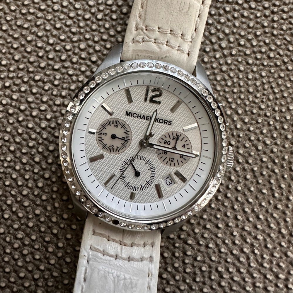 Michael Kors Cream and Silver Crystal Watch